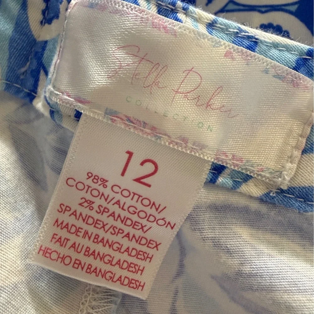 Stella Parker Blue Paisley Floral Straight Leg Pants Womens 12 Cotton Blend